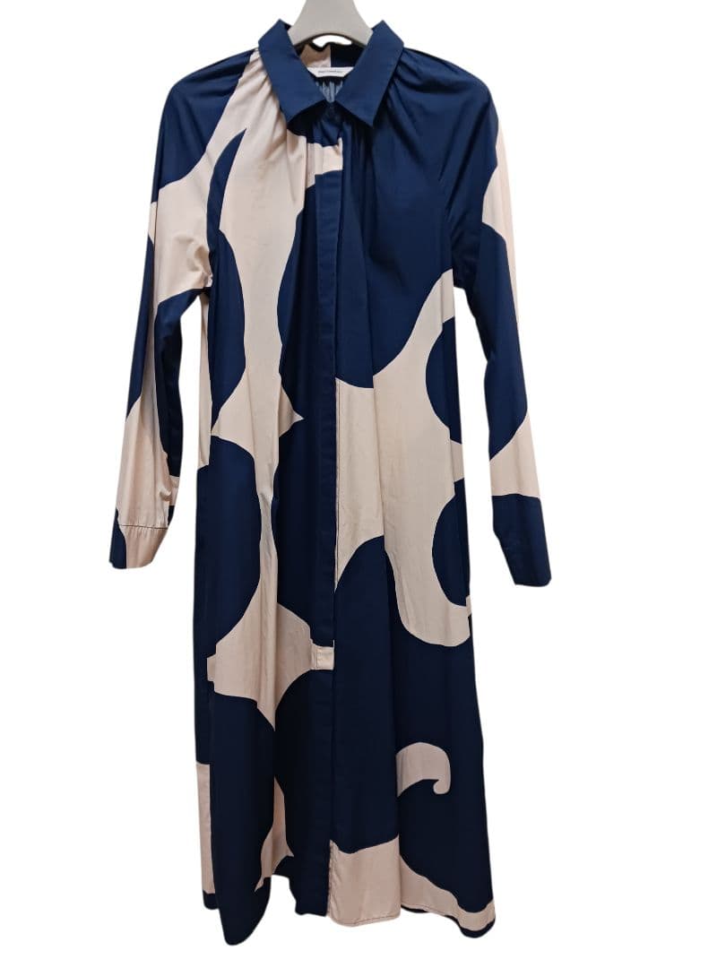 シャツワンピース　ドレス　青　紺　Jokeri柄　marimekko