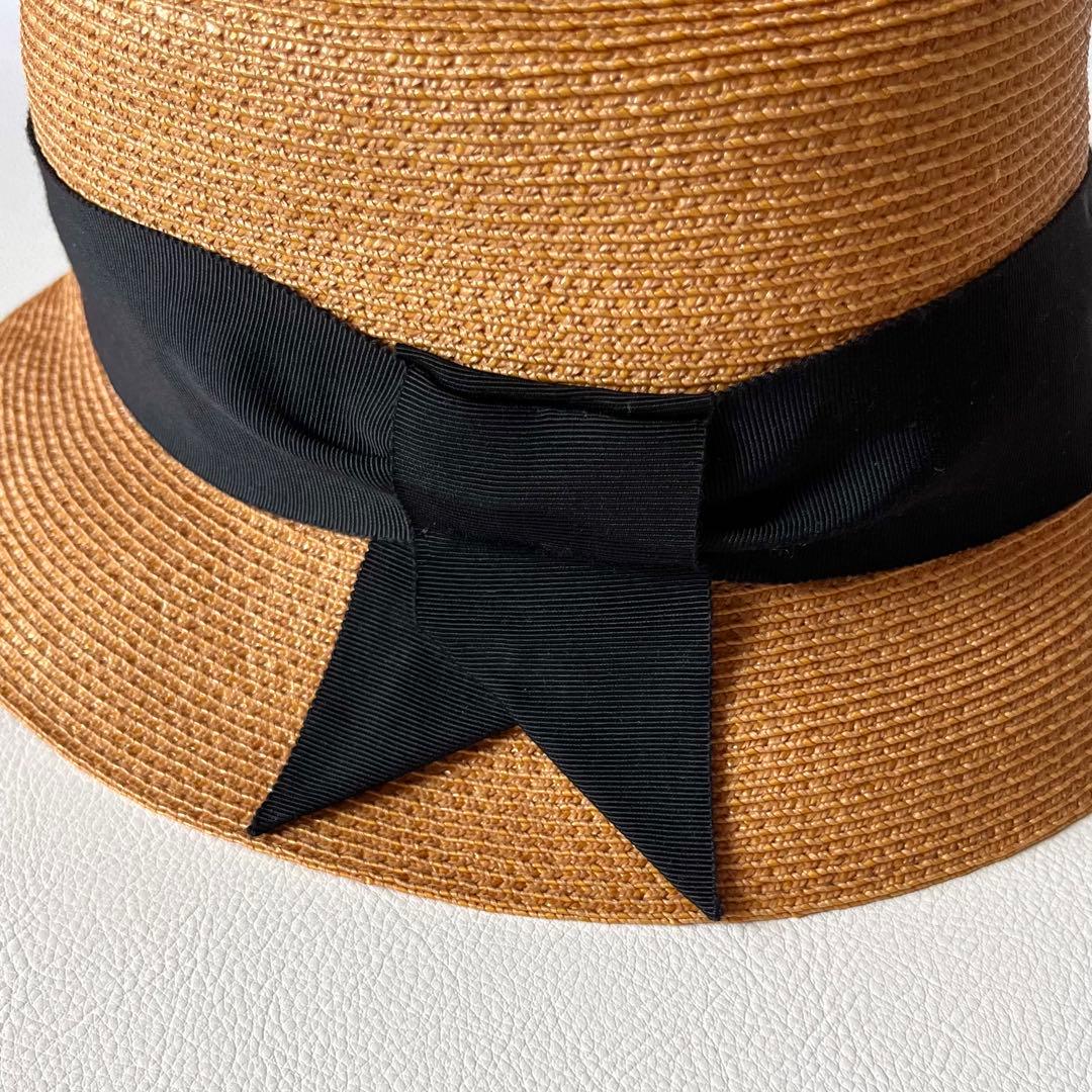 FOXEY　フォクシー　帽子　ストローハット　麦わら帽子　黒リボン　ベージュ