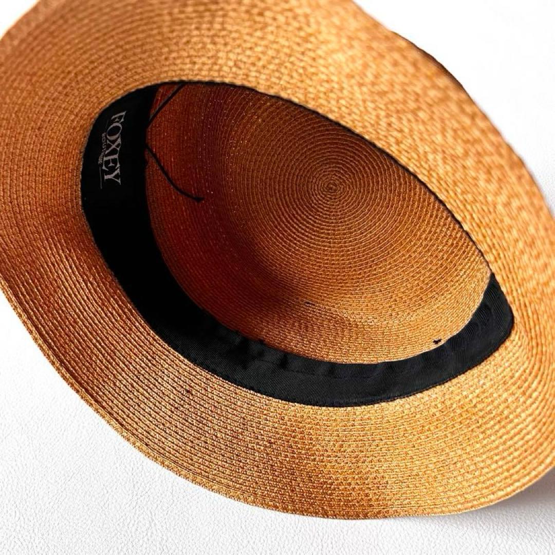 FOXEY　フォクシー　帽子　ストローハット　麦わら帽子　黒リボン　ベージュ