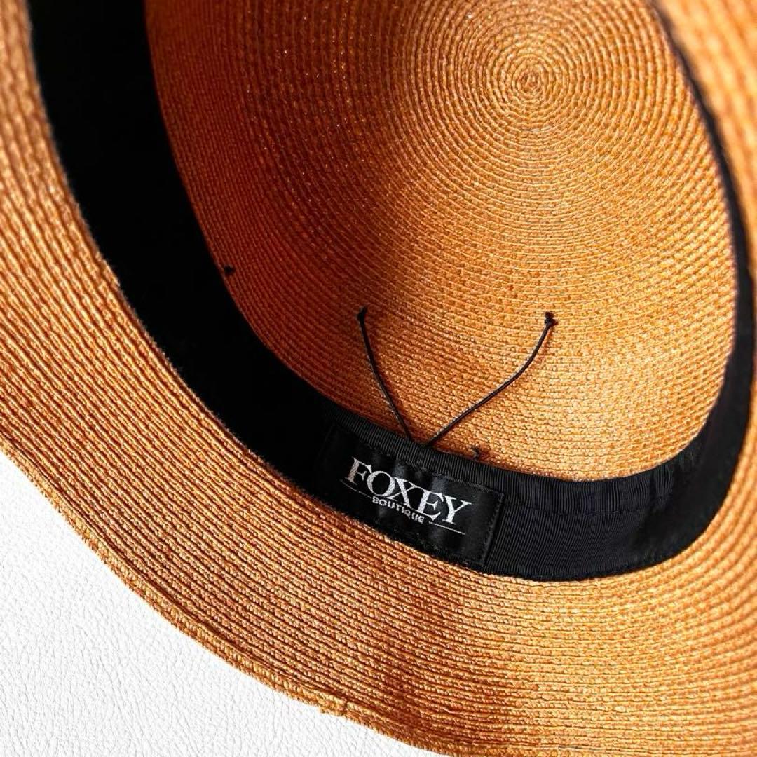 FOXEY　フォクシー　帽子　ストローハット　麦わら帽子　黒リボン　ベージュ
