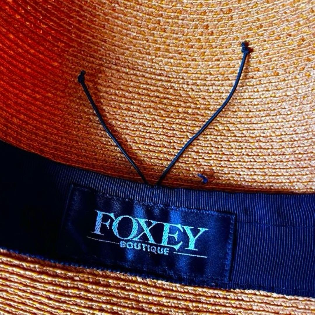 FOXEY　フォクシー　帽子　ストローハット　麦わら帽子　黒リボン　ベージュ