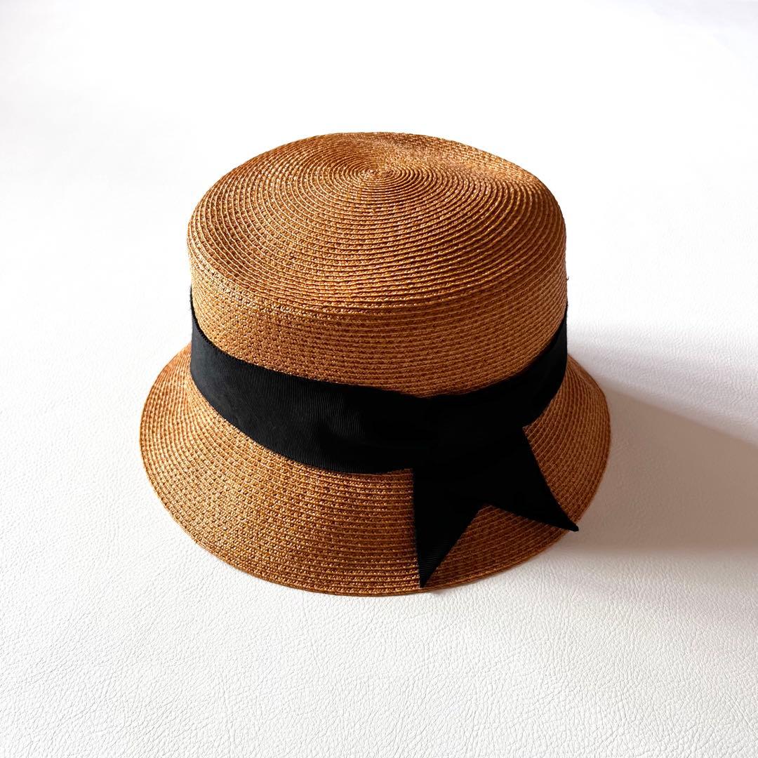 FOXEY　フォクシー　帽子　ストローハット　麦わら帽子　黒リボン　ベージュ