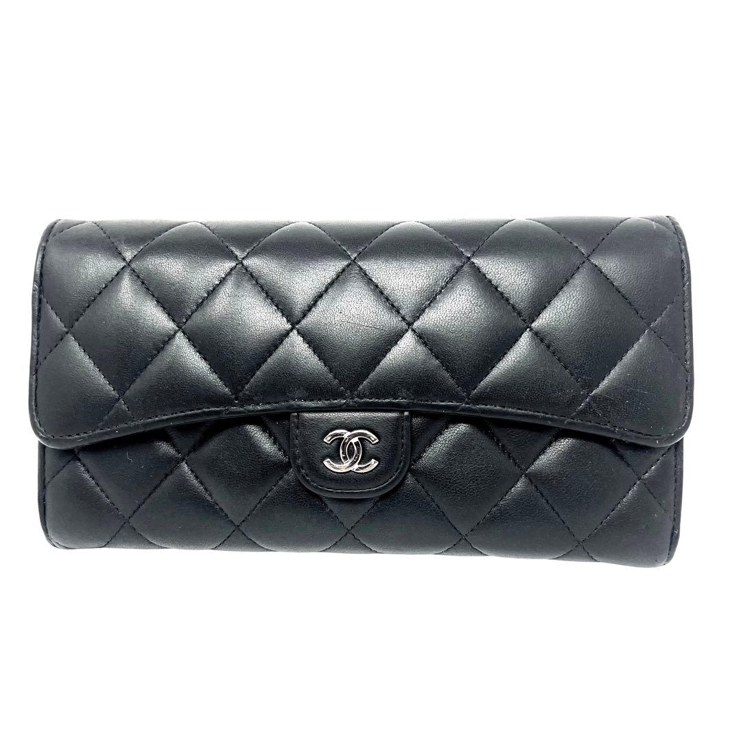 CHANEL シャネル ラムスキン マトラッセ ロングフラップウォレット 長財布