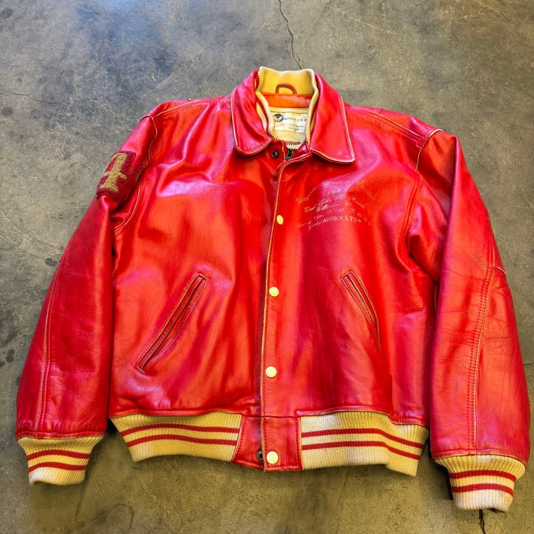 AVIREX オールレザー スタジャン レッド XS