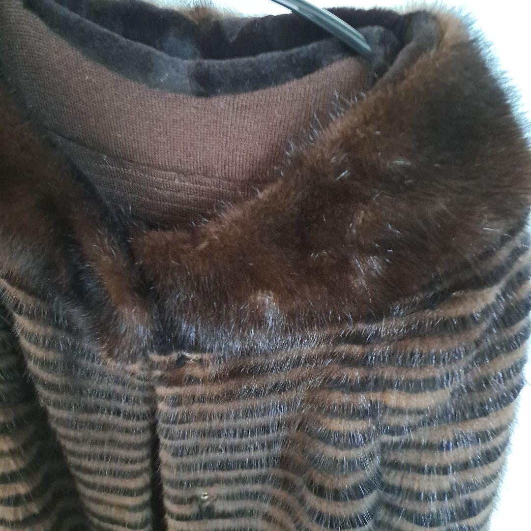 リアルミンクファー/MINKハーフコート編みタイプMサイズ 焦げ茶色