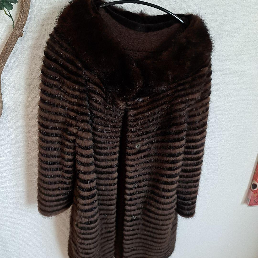 リアルミンクファー/MINKハーフコート編みタイプMサイズ 焦げ茶色