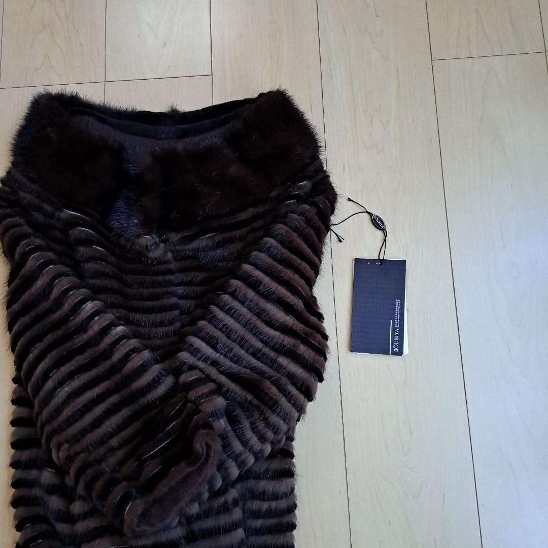 リアルミンクファー/MINKハーフコート編みタイプMサイズ 焦げ茶色