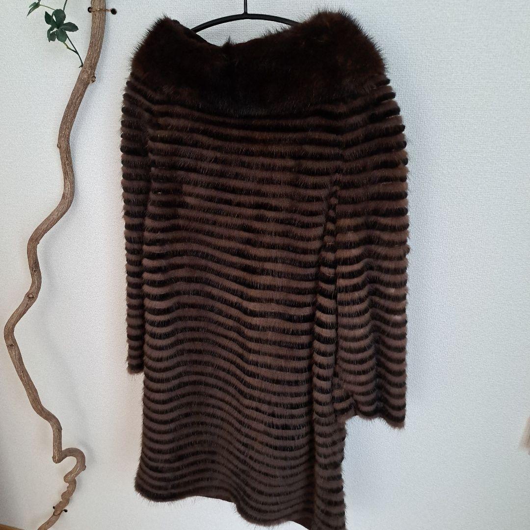 リアルミンクファー/MINKハーフコート編みタイプMサイズ 焦げ茶色