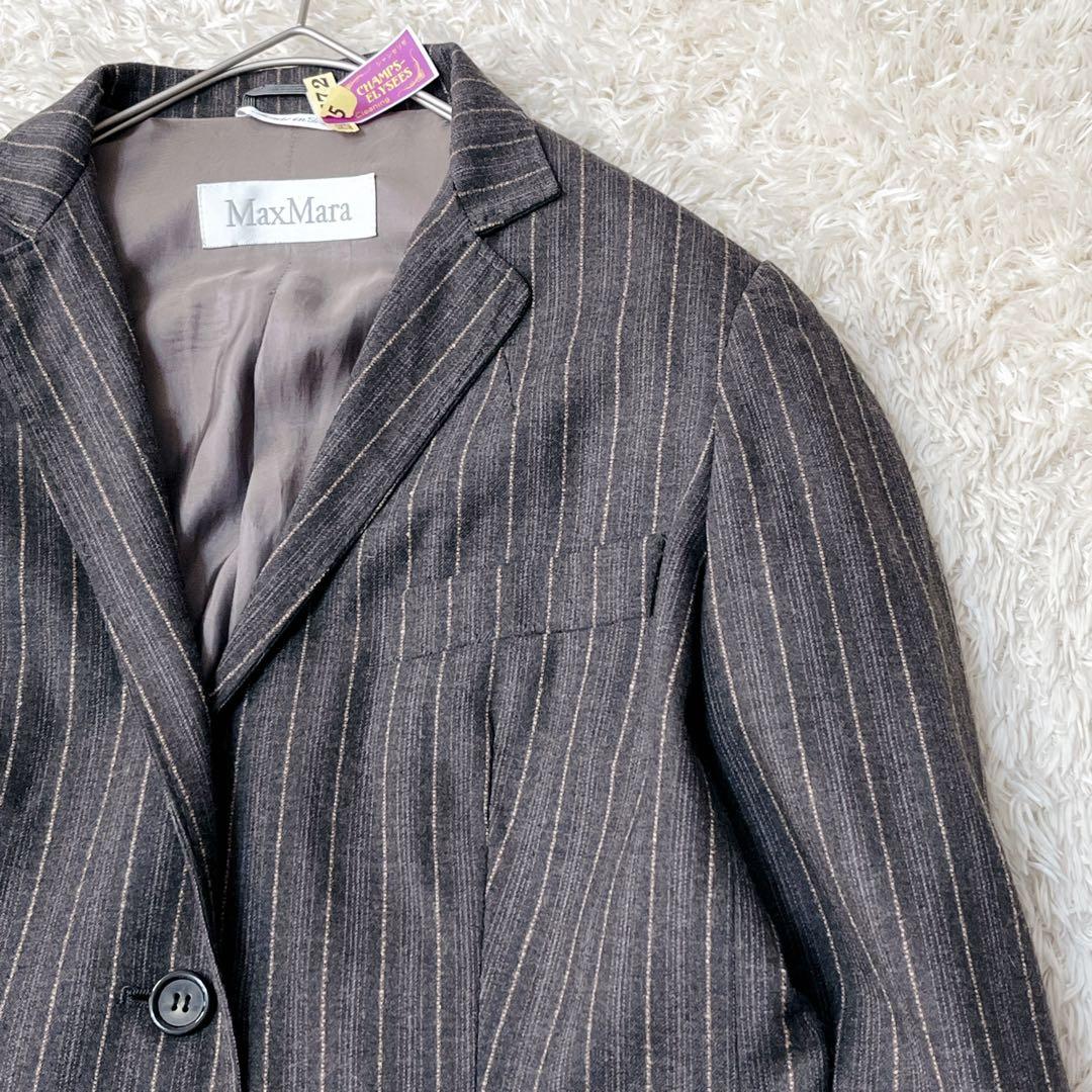 マックスマーラ Ｌ相当【白タグ】　ヴァージンウールジャケット　グレー　ストライプ