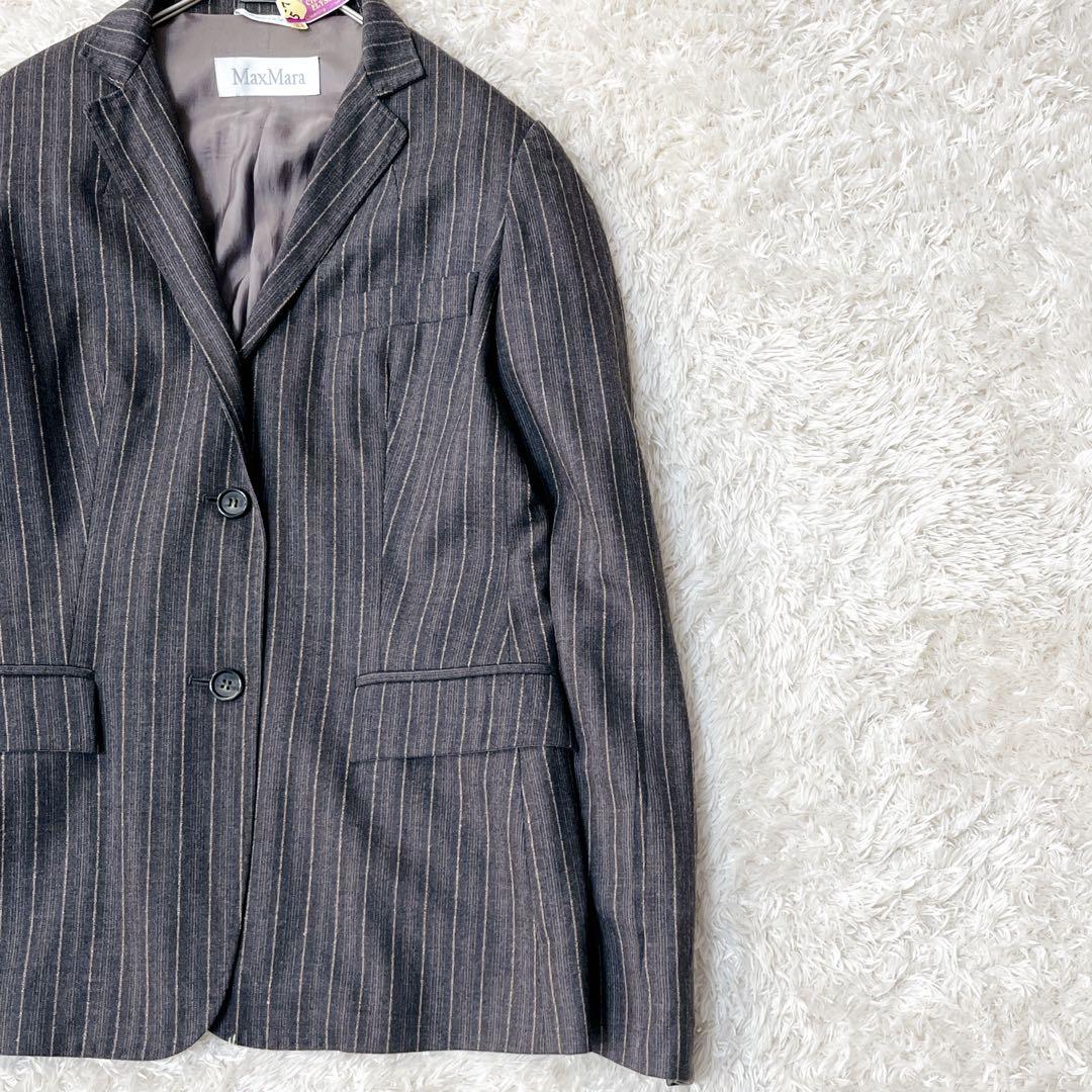マックスマーラ Ｌ相当【白タグ】　ヴァージンウールジャケット　グレー　ストライプ