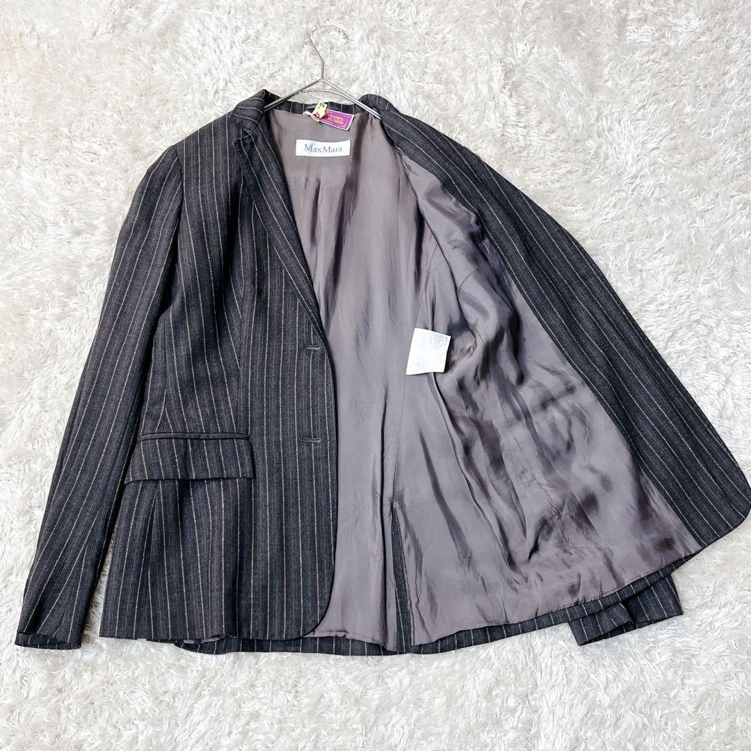 マックスマーラ Ｌ相当【白タグ】　ヴァージンウールジャケット　グレー　ストライプ