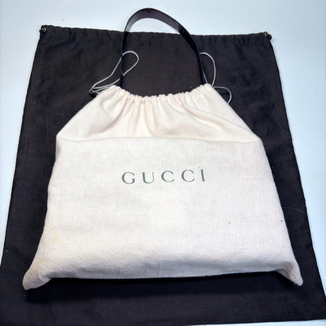 美品　GUCCI グッチ ショルダーバッグ エナメル ダークブラウン シルバー