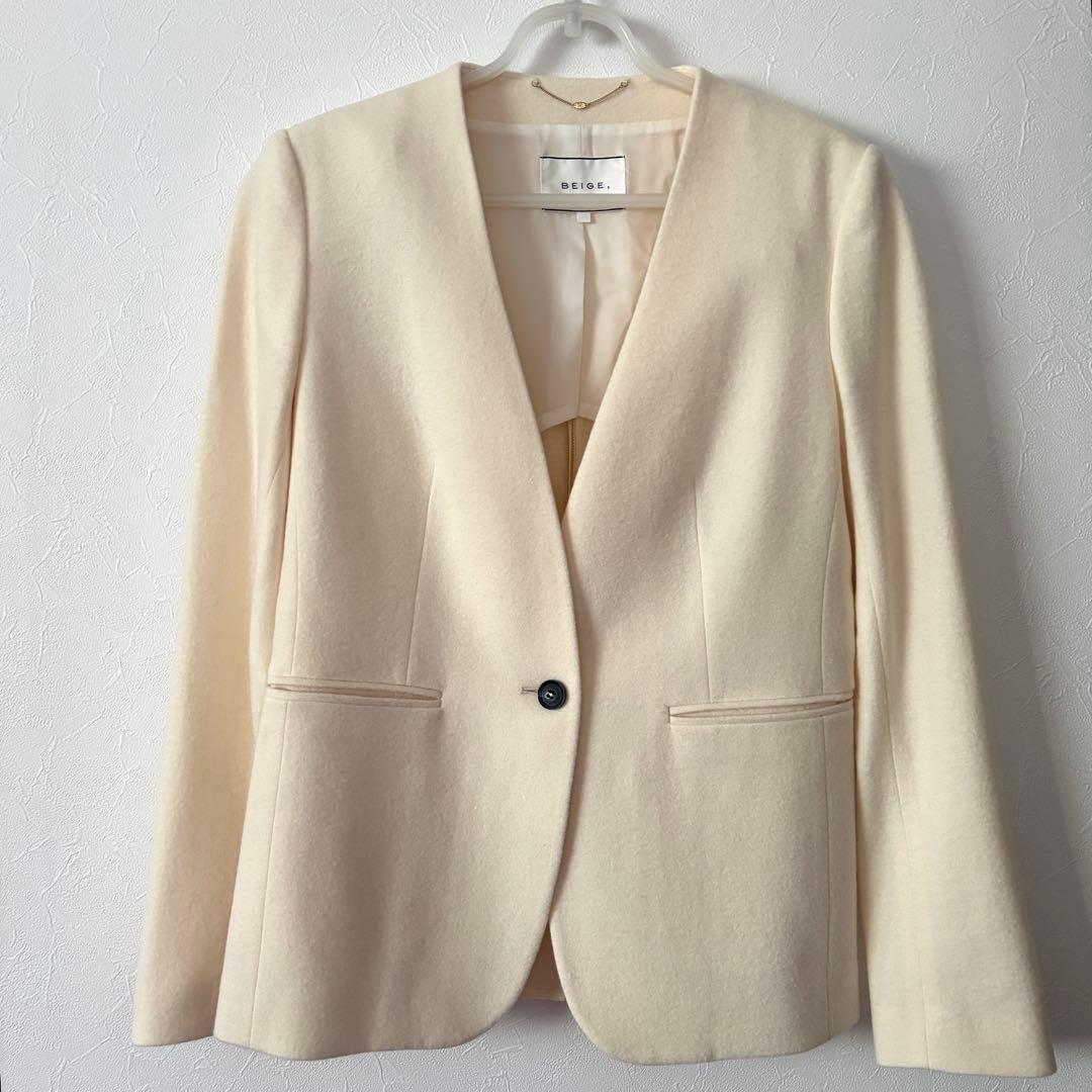 【未使用】BEIGE, ベイジ ノーカラー ジャケット オフホワイト 4