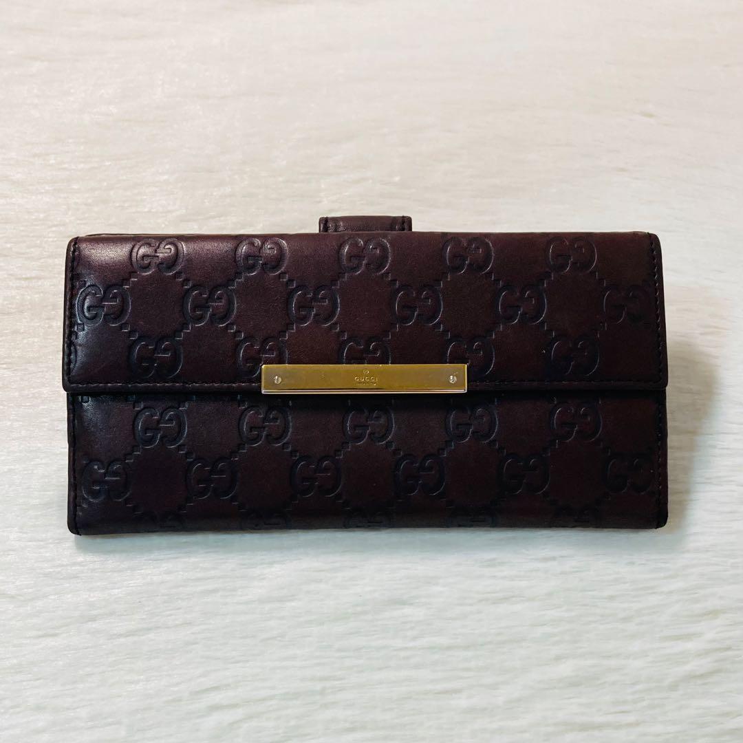 本日限定　GUCCI グッチ　長財布　二つ折り　シマレザー　茶色　ゴールド金具