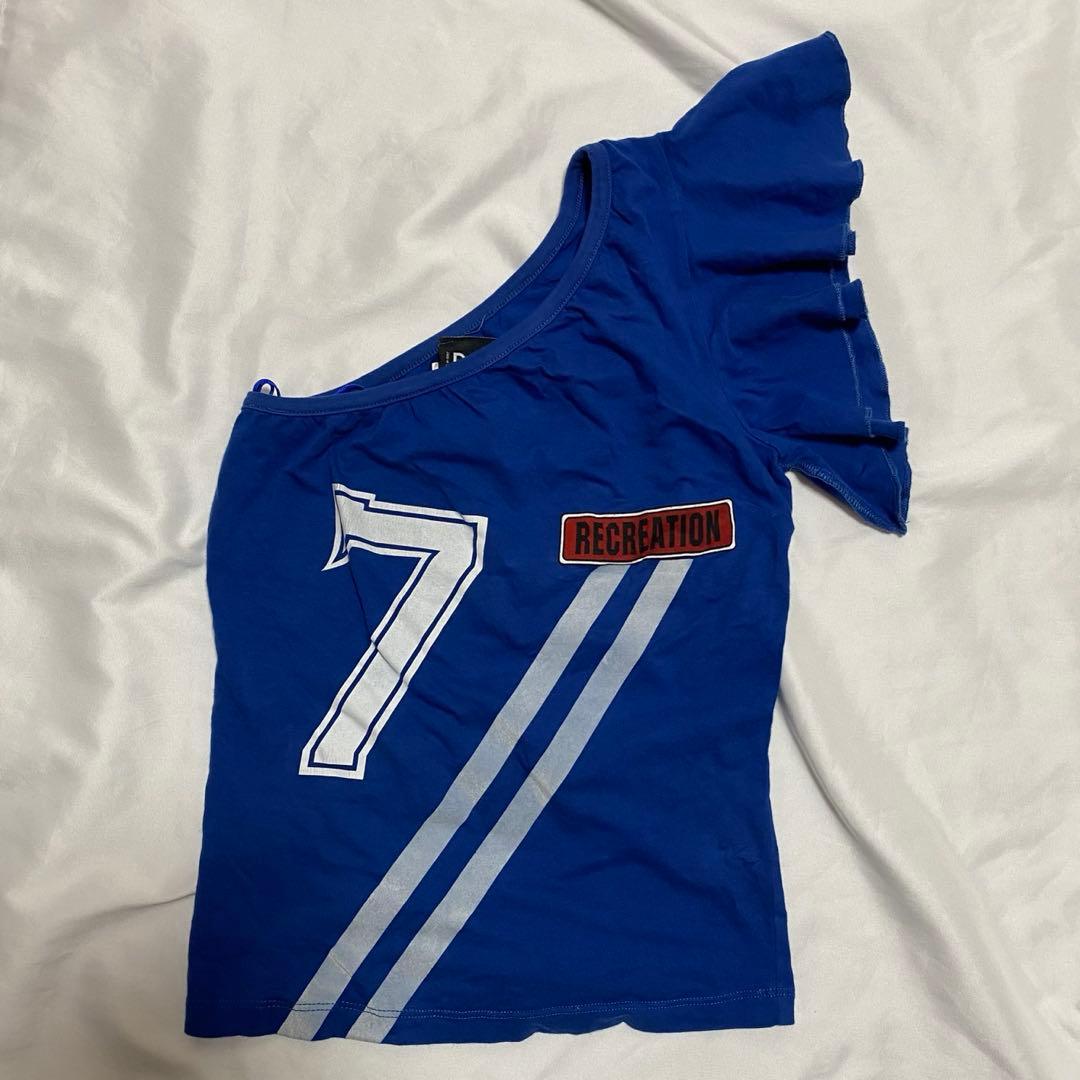 D&G フリル付き青Tシャツ ワンショルダー
