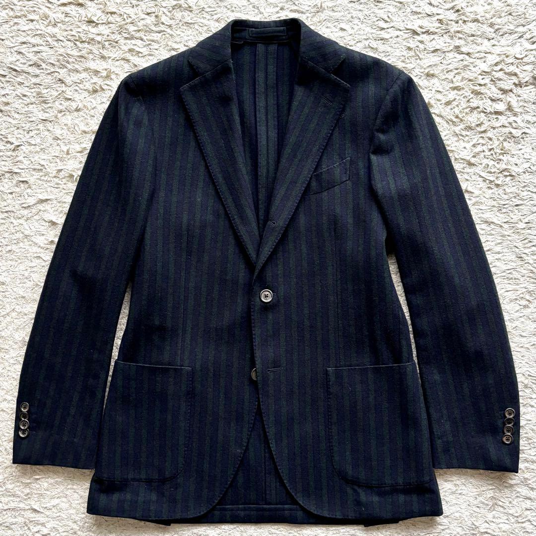 【イタリア製】ラルディーニ テーラードジャケット グリーン ストライプ 44