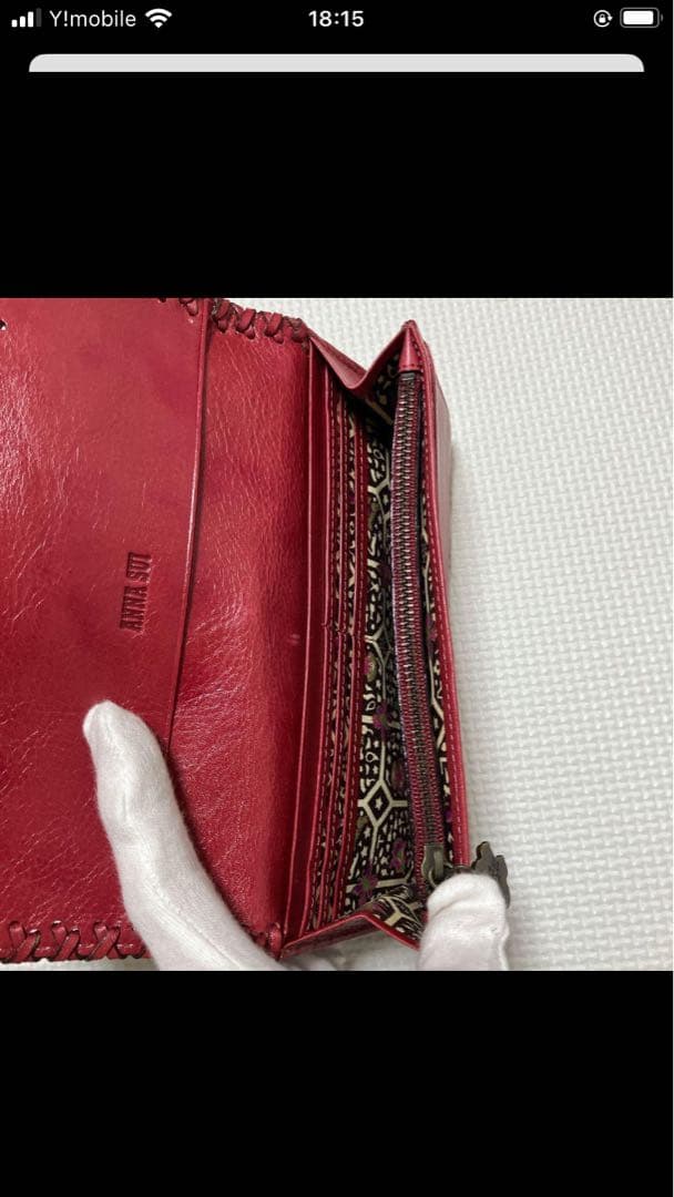 未使用ANNA SUI レザーがま口長財布　バタフライ　エンボス　ローズ　箱付き