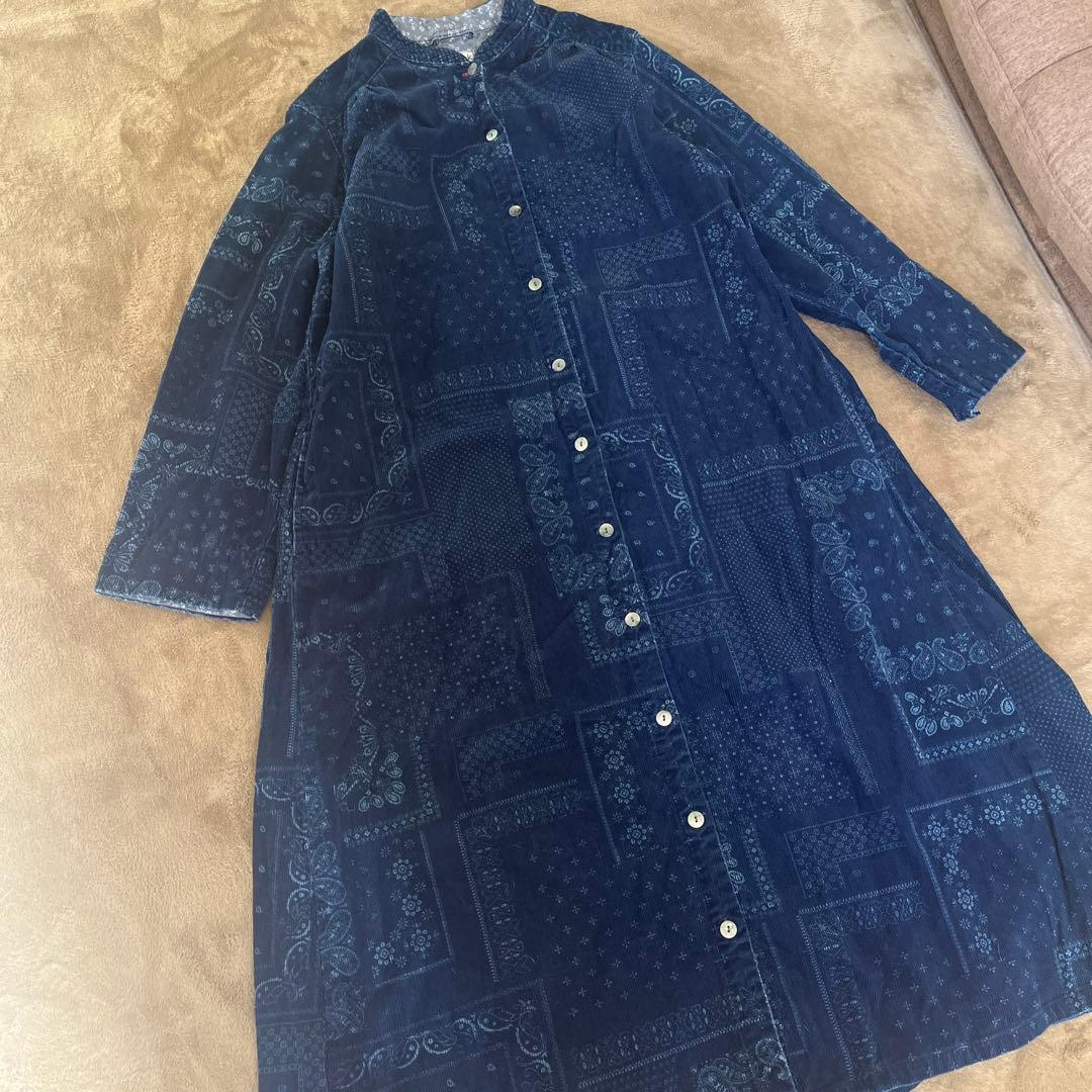 BlueTrick 岡山デニム ペイズリー柄シャツワンピース インディゴ