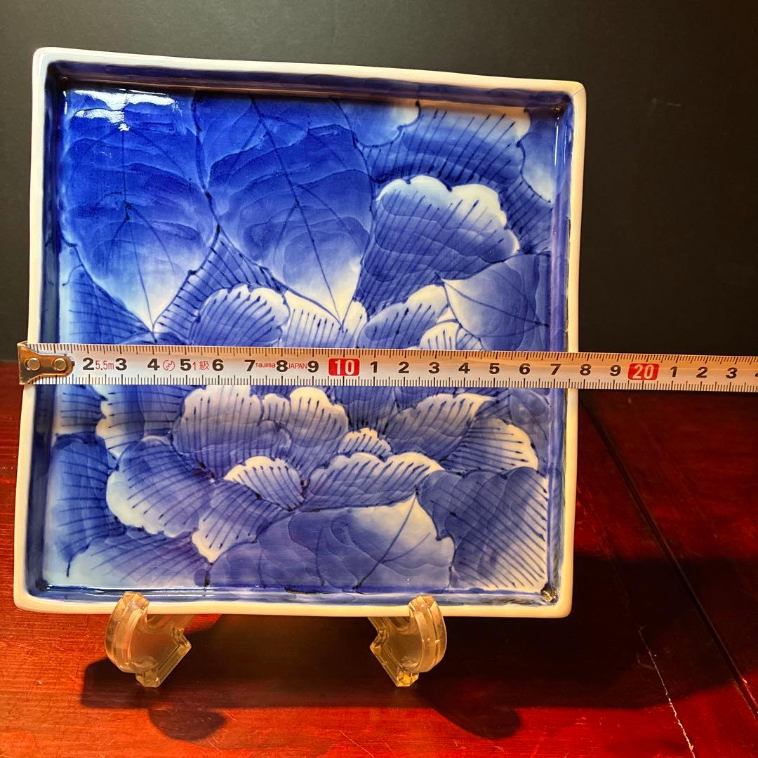 有田焼　福泉窯 青と白の花柄 陶器の皿 約18cm 4個セット