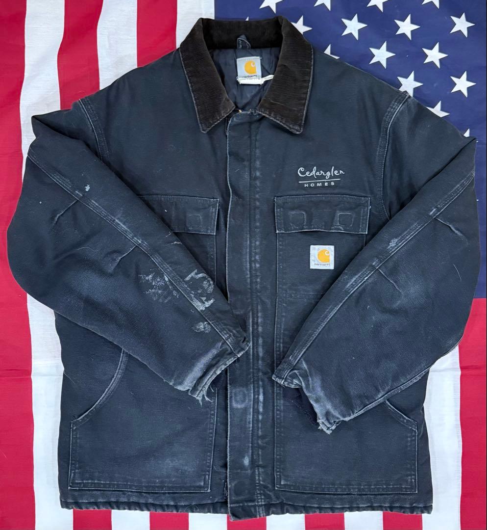 carhartt トラディショナルコート 企業 黒 サンフェード ボロ USA