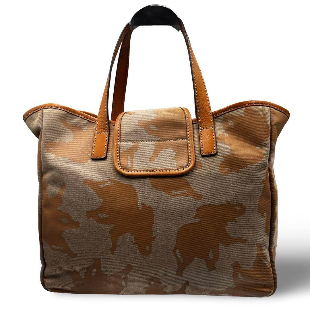 【良品】ハンティングワールド　トートバッグ　ロゴ柄　肩掛け　レザー　キャンバス