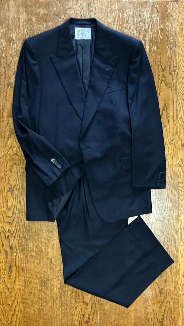 【美品】銀座壱番館 ビスポーク2P ダークネイビー ピーク1B ノーベント