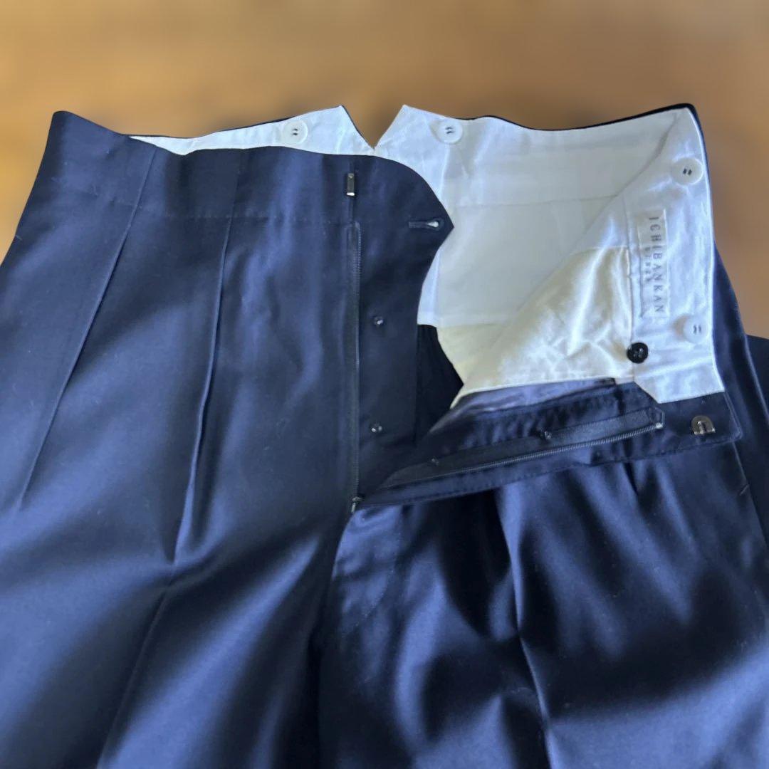 【美品】銀座壱番館 ビスポーク2P ダークネイビー ピーク1B ノーベント