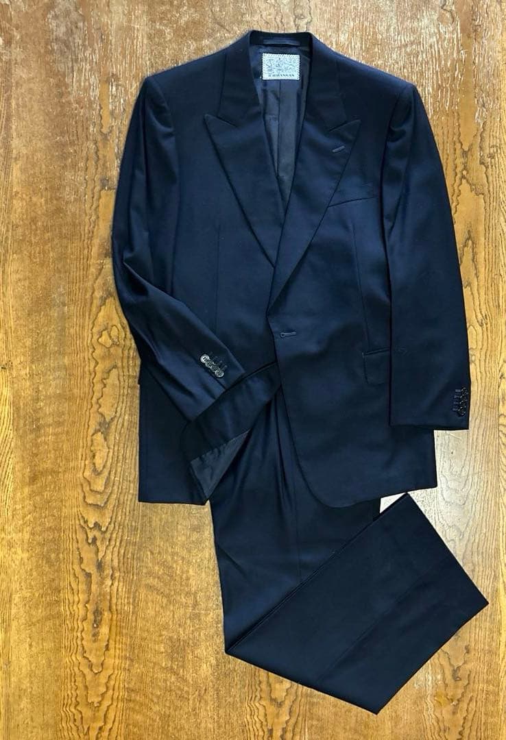 【美品】銀座壱番館 ビスポーク2P ダークネイビー ピーク1B ノーベント