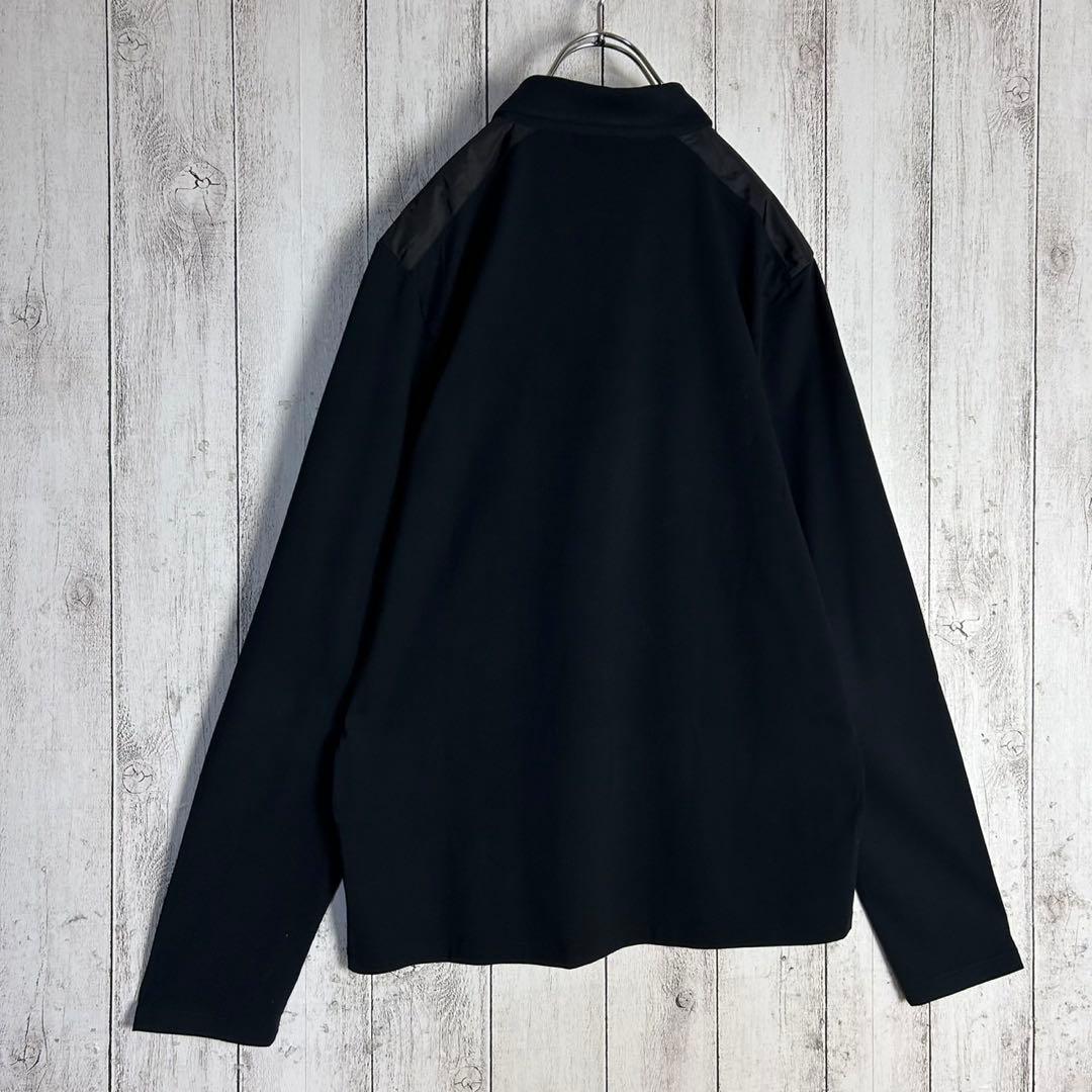 5996【人気ブラック】プラダ‪☆ラバーロゴ入り長袖ポロシャツ ナイロン切替