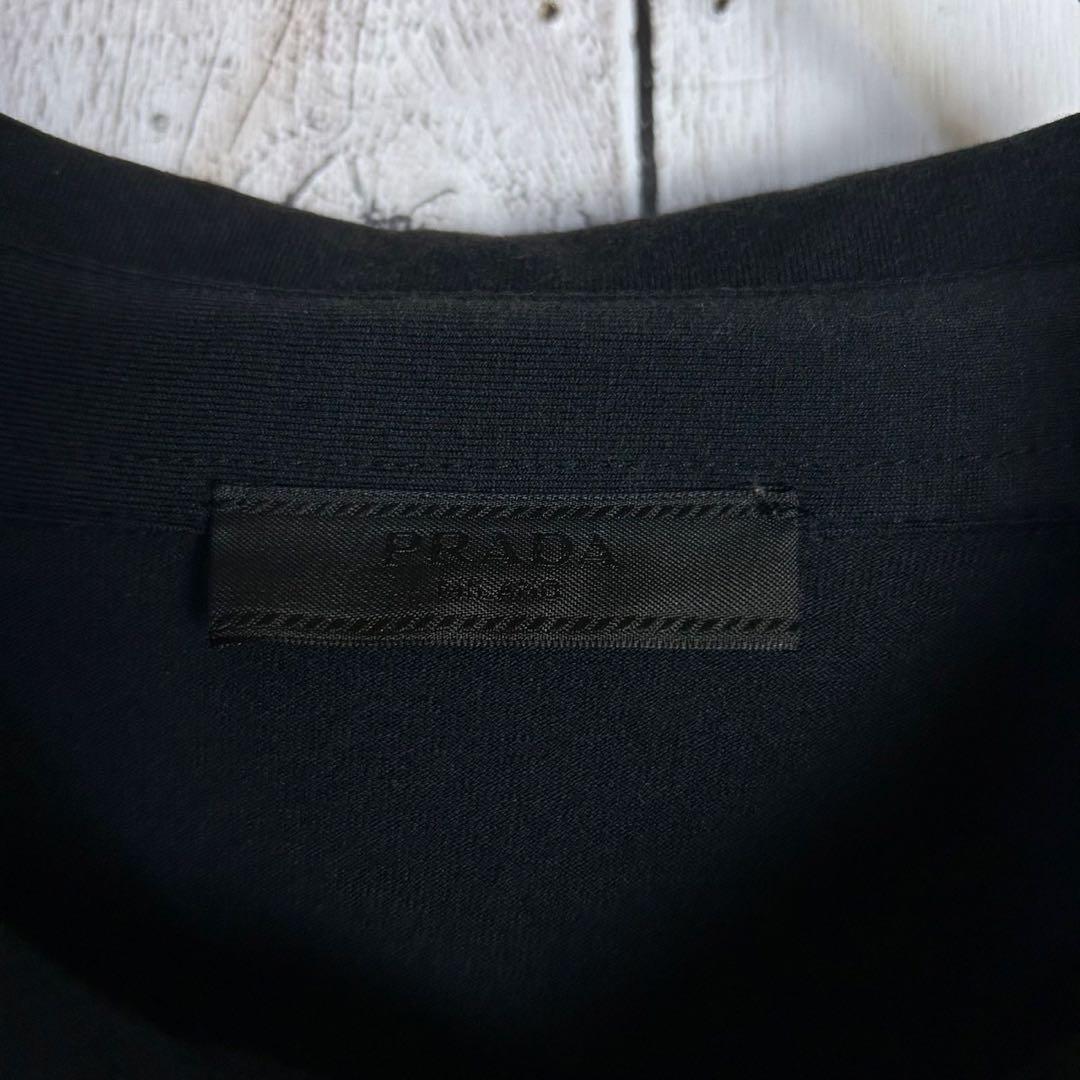 5996【人気ブラック】プラダ‪☆ラバーロゴ入り長袖ポロシャツ ナイロン切替