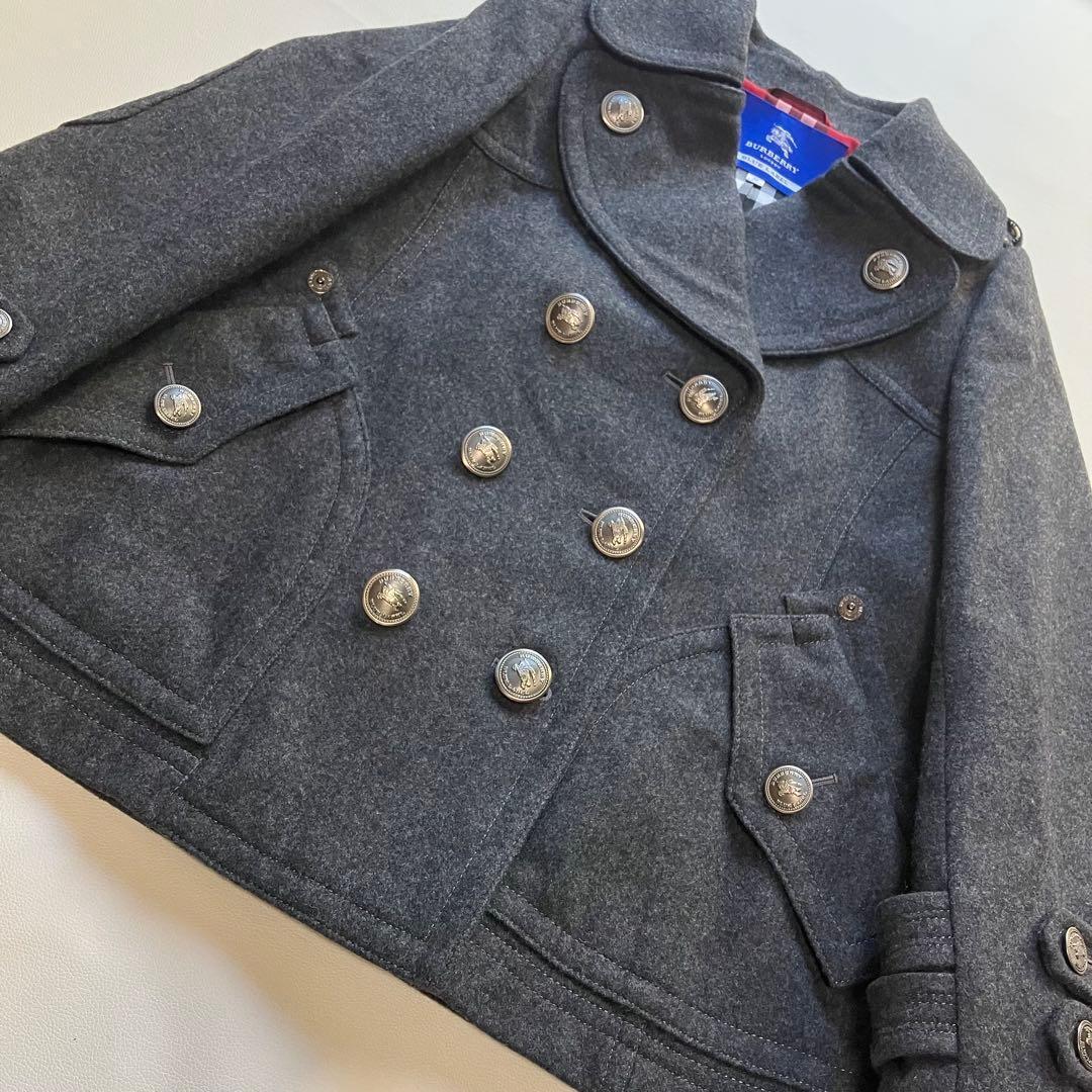 極美品 バーバリーブルーレーベル 銀ボタン Pコート ノバチェック 38