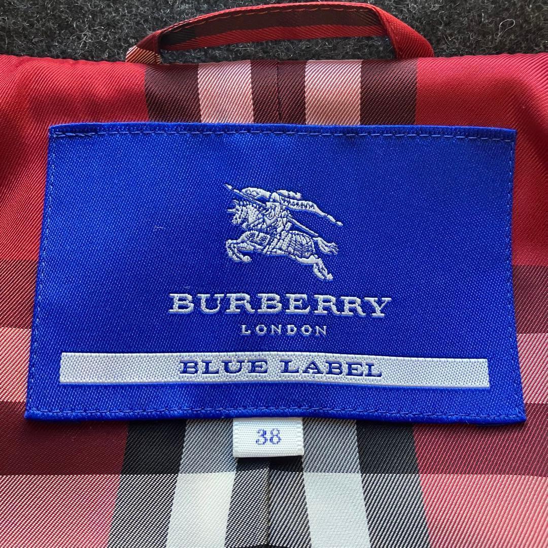 極美品 バーバリーブルーレーベル 銀ボタン Pコート ノバチェック 38