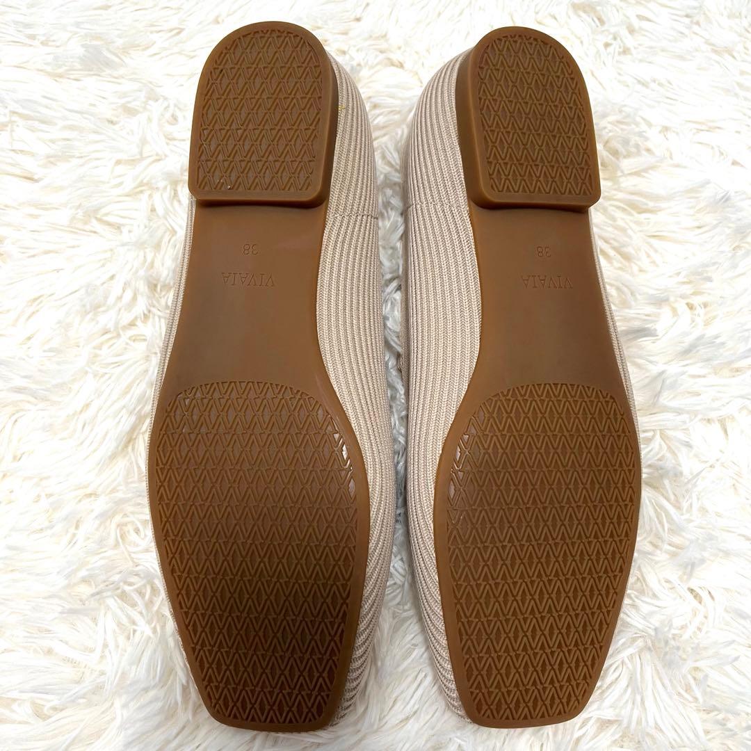 【極美品】VIVAIA パンプス　フラット　ベージュ　ニット　ストラップ　24