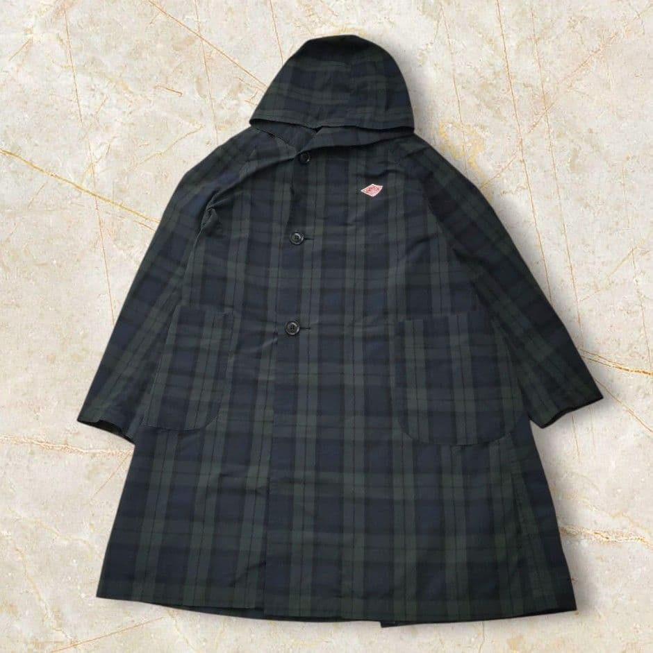 DANTON ダントン ブラックウォッチナイロンタフタフーデッドコート