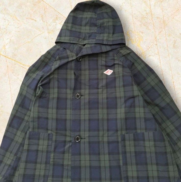 DANTON ダントン ブラックウォッチナイロンタフタフーデッドコート