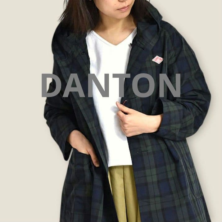 DANTON ダントン ブラックウォッチナイロンタフタフーデッドコート