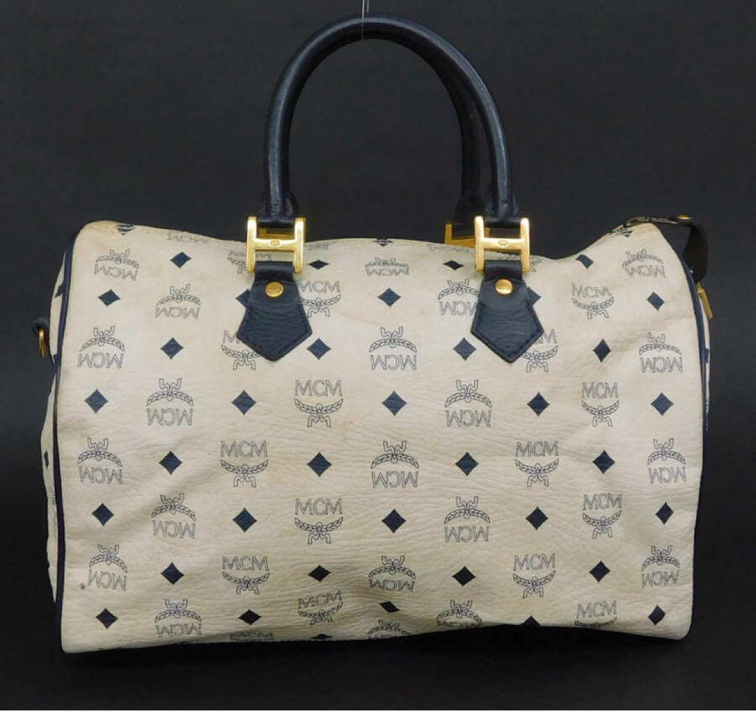 エムシーエム ミニボストンバッグ レザー ホワイト系 出張 旅行 MCM