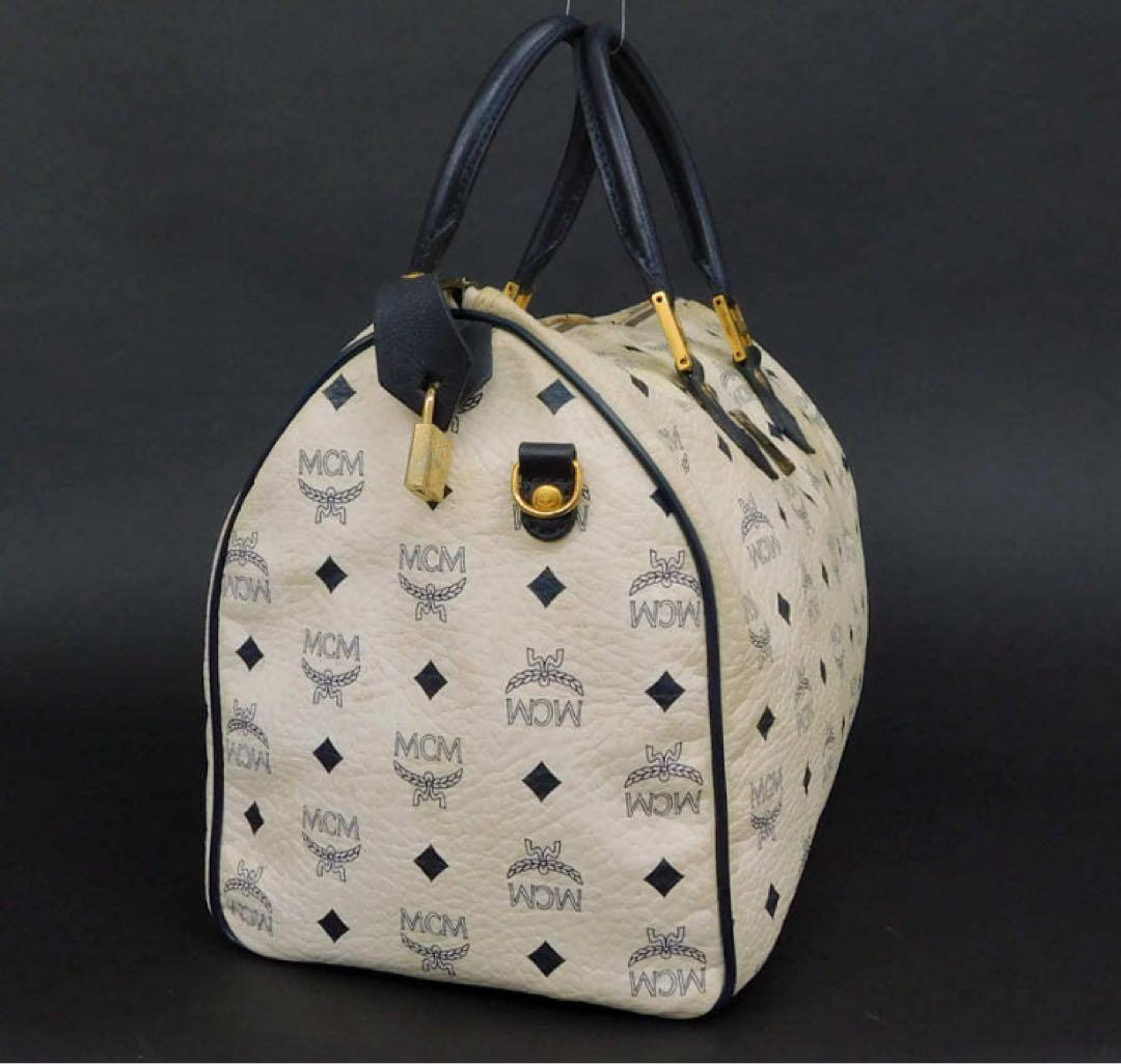 エムシーエム ミニボストンバッグ レザー ホワイト系 出張 旅行 MCM