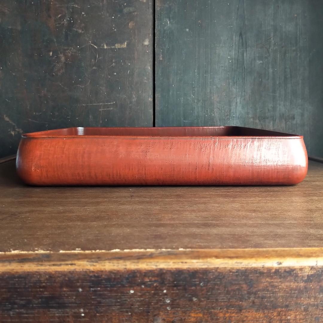 [コメント必見] 鎌倉彫　博古堂　大型　11寸　35㎝　角盆・菓子器・角皿　古鏡