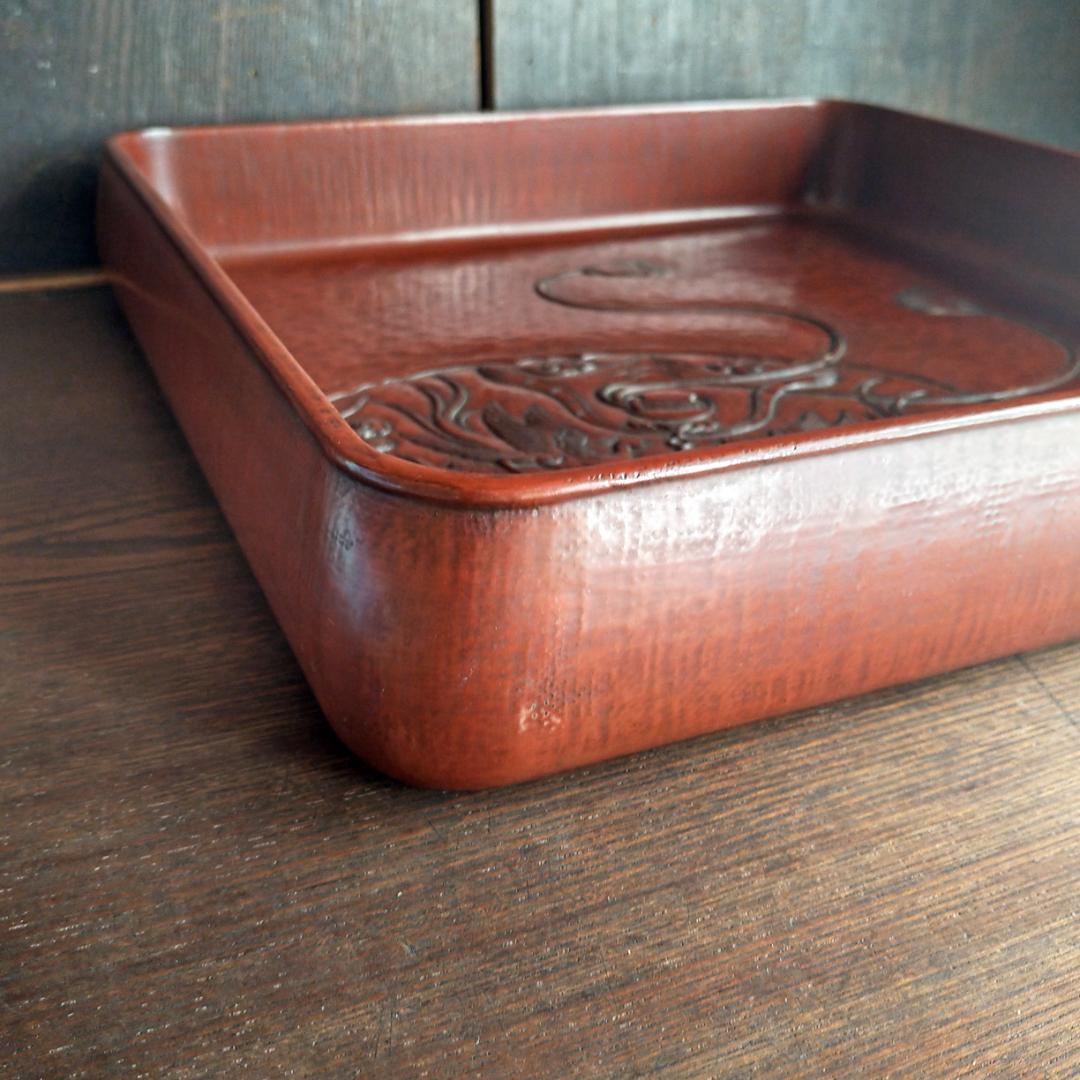 [コメント必見] 鎌倉彫　博古堂　大型　11寸　35㎝　角盆・菓子器・角皿　古鏡