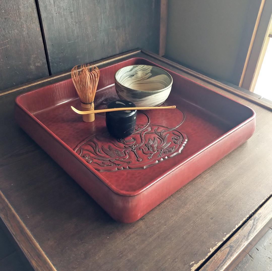 [コメント必見] 鎌倉彫　博古堂　大型　11寸　35㎝　角盆・菓子器・角皿　古鏡