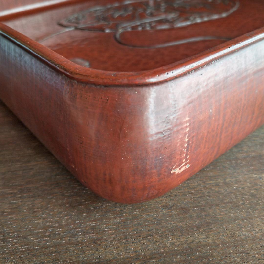 [コメント必見] 鎌倉彫　博古堂　大型　11寸　35㎝　角盆・菓子器・角皿　古鏡