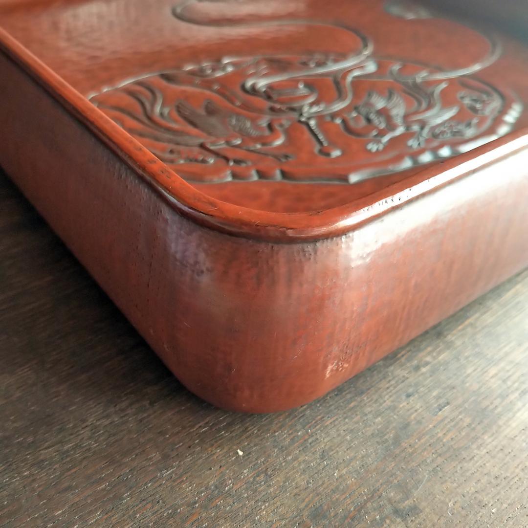 [コメント必見] 鎌倉彫　博古堂　大型　11寸　35㎝　角盆・菓子器・角皿　古鏡