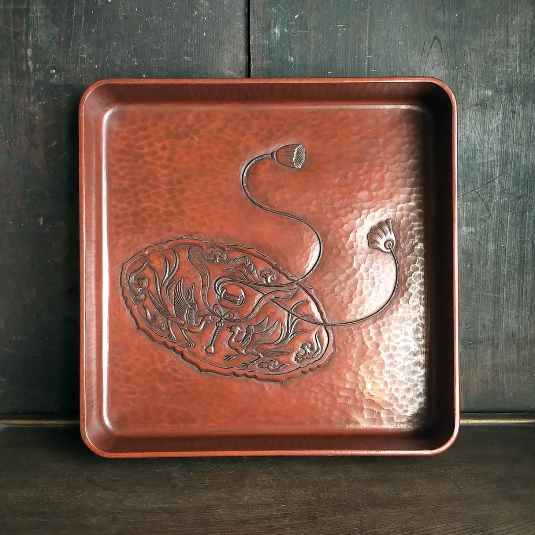 [コメント必見] 鎌倉彫　博古堂　大型　11寸　35㎝　角盆・菓子器・角皿　古鏡