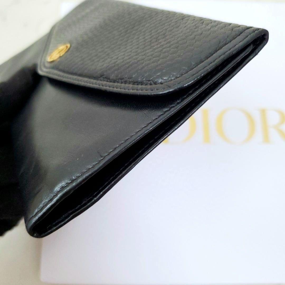 美品 激レアモデル ディオール 長財布 ゴールドロゴ 三つ折 ケース 黒