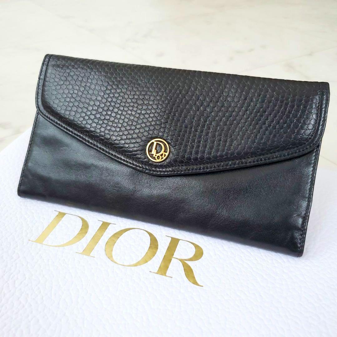 美品 激レアモデル ディオール 長財布 ゴールドロゴ 三つ折 ケース 黒