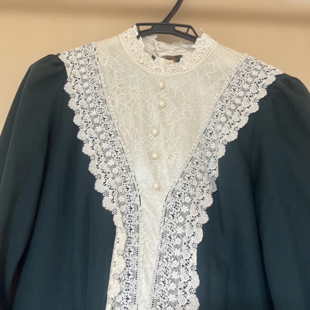 innocent world ダークグリーン レース襟 ワンピース