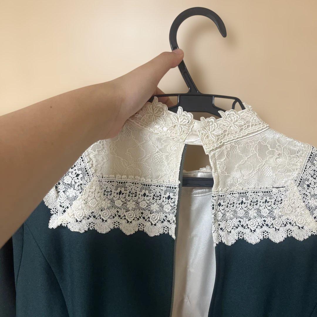 innocent world ダークグリーン レース襟 ワンピース