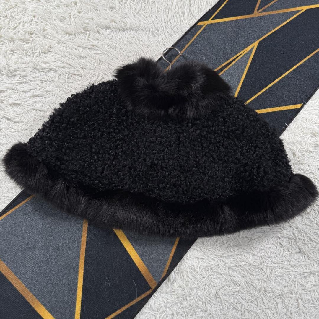 美品 エンバ フォックスファー ラム ポンチョ L相当 毛並み◎なめし柔らか