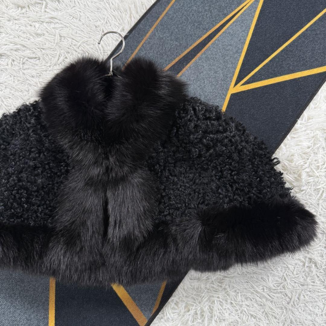 美品 エンバ フォックスファー ラム ポンチョ L相当 毛並み◎なめし柔らか